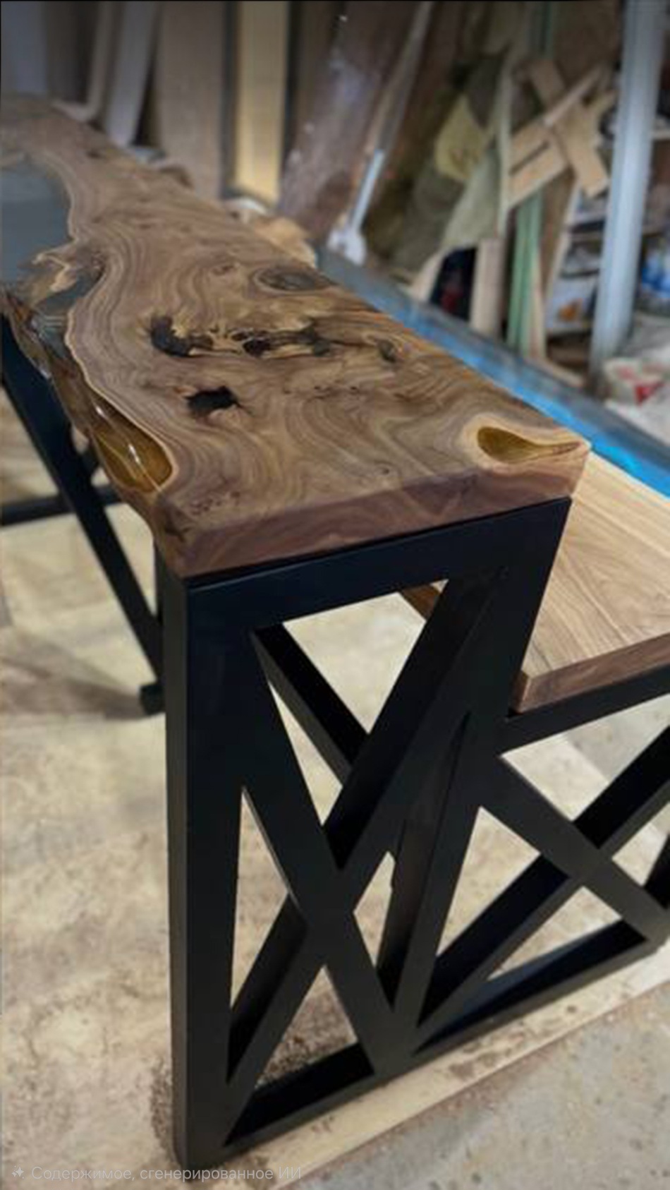 Барная стойка из карагача на подстолье лофт 2