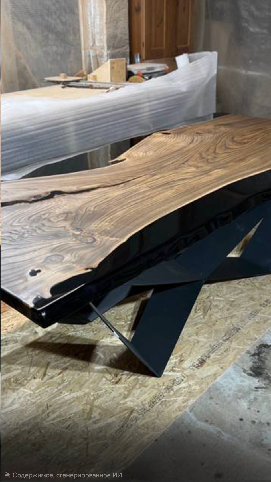 Стол из карагача со смолой по краям