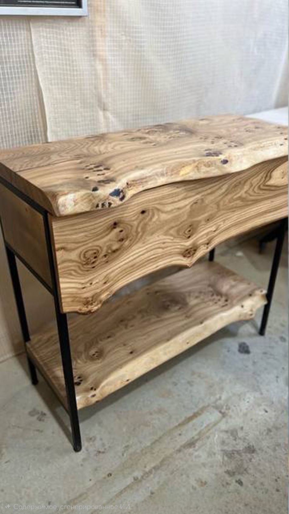 Тумба из азиатского карагача с ящиком и зеркалом 13