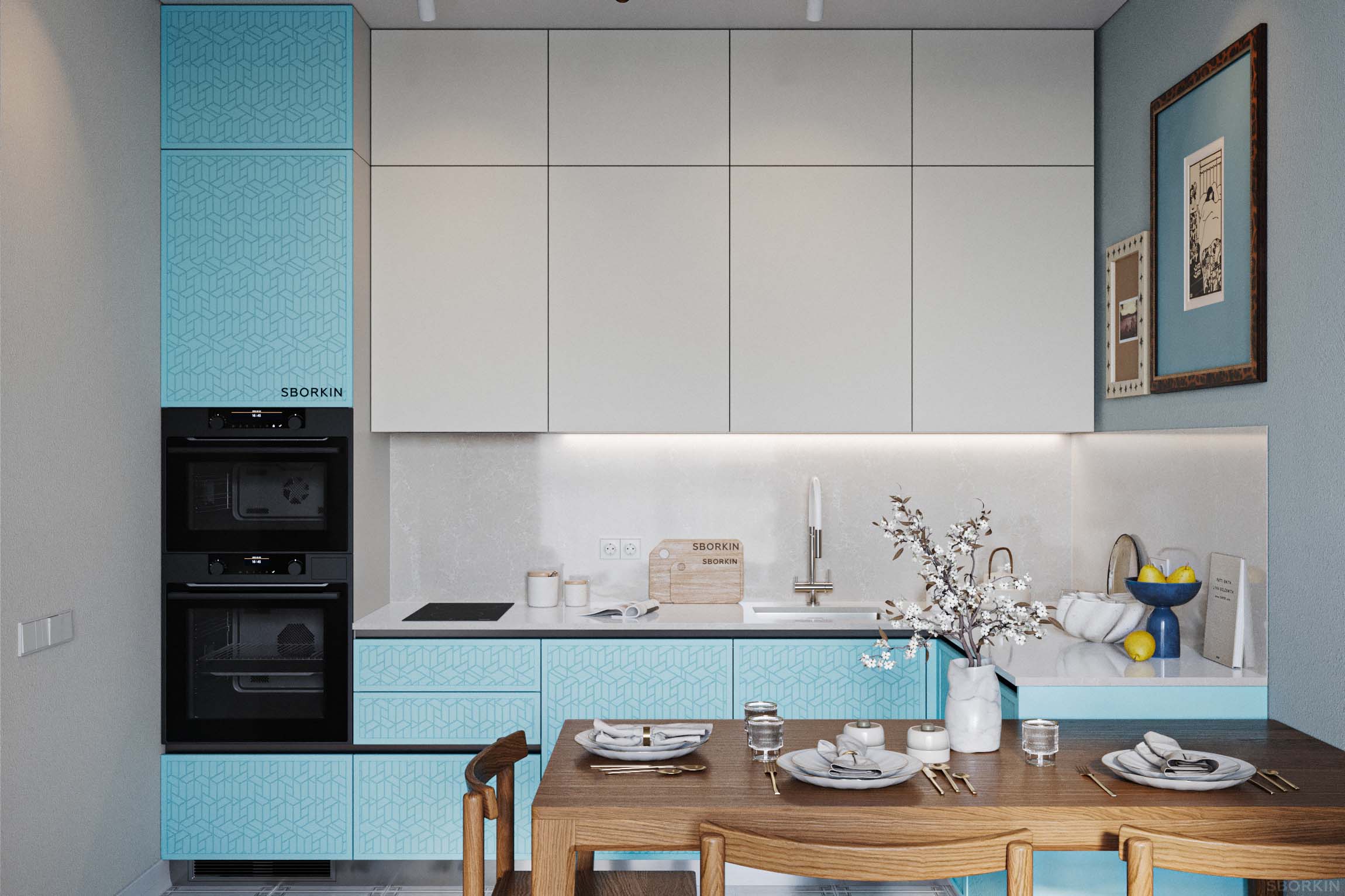 Кухня К0150 Синяя Турмалиновая Вода