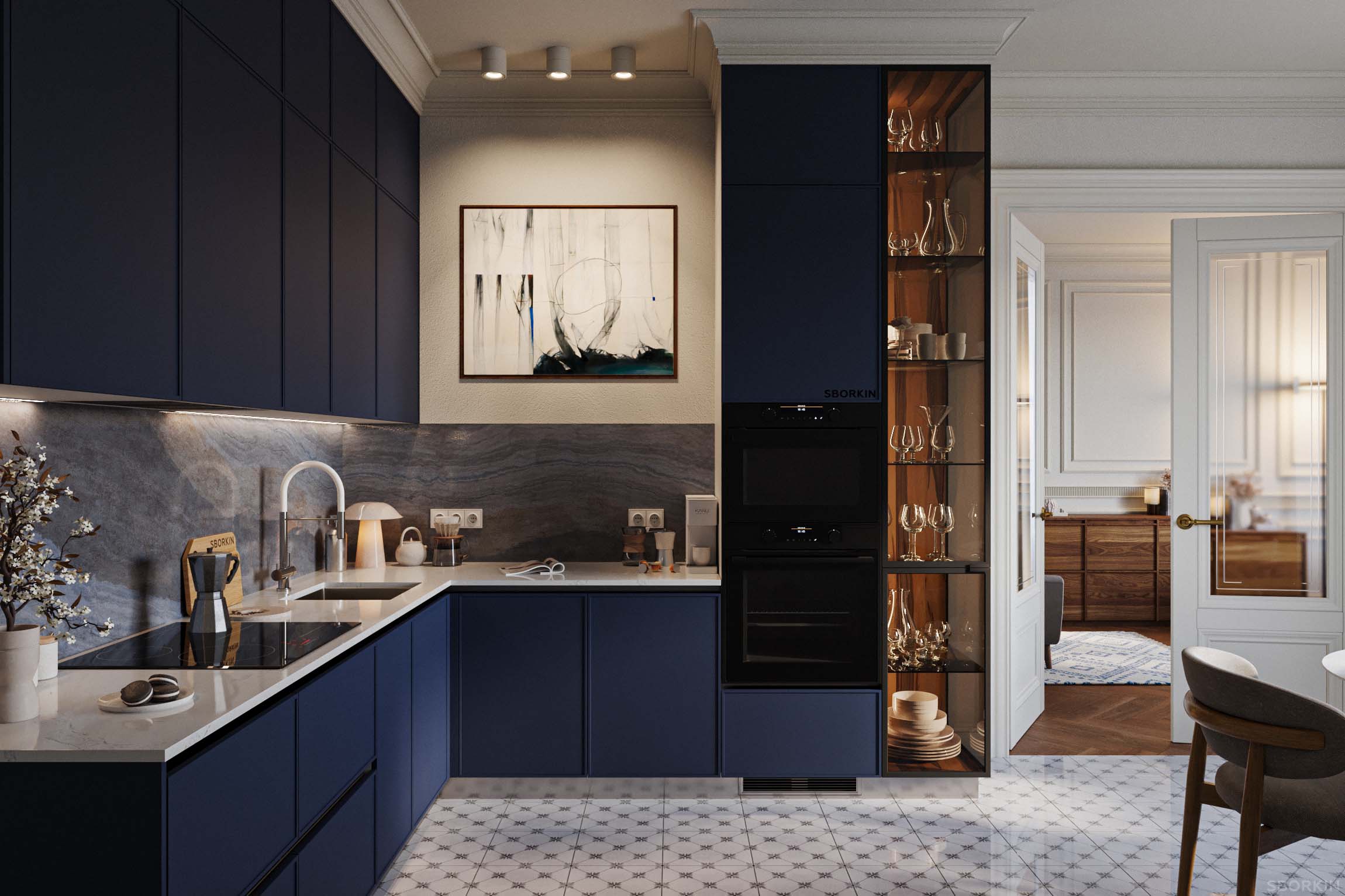 Кухня К0143 Синий Каменный Уголь