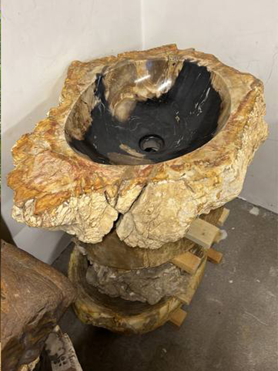 Раковина и набор для ванной комнаты из окаменелого дерева 3