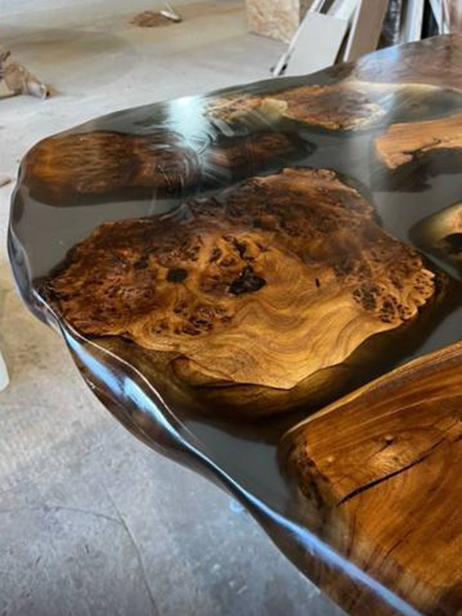 Большой стол из массива капового островного карагача со смолой 5