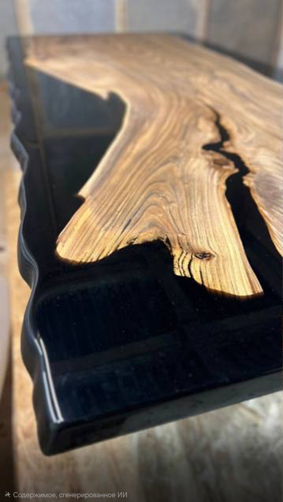 Стол из карагача со смолой по краям