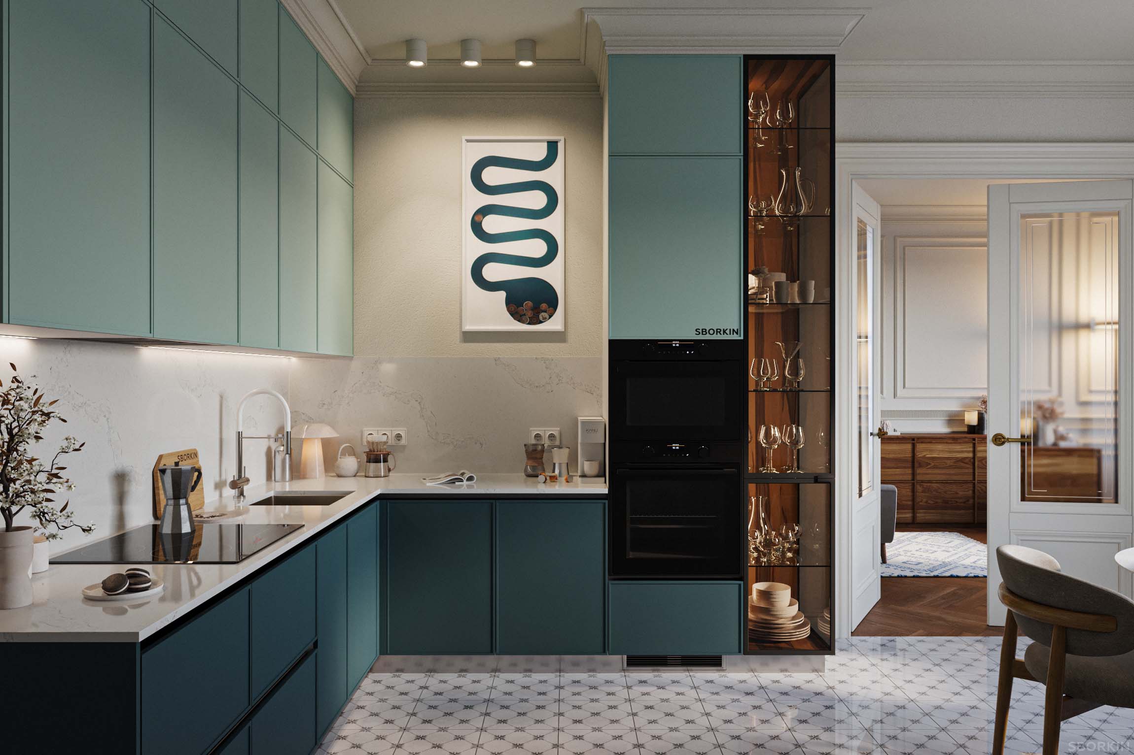 Кухня К0139 Синий Корунд