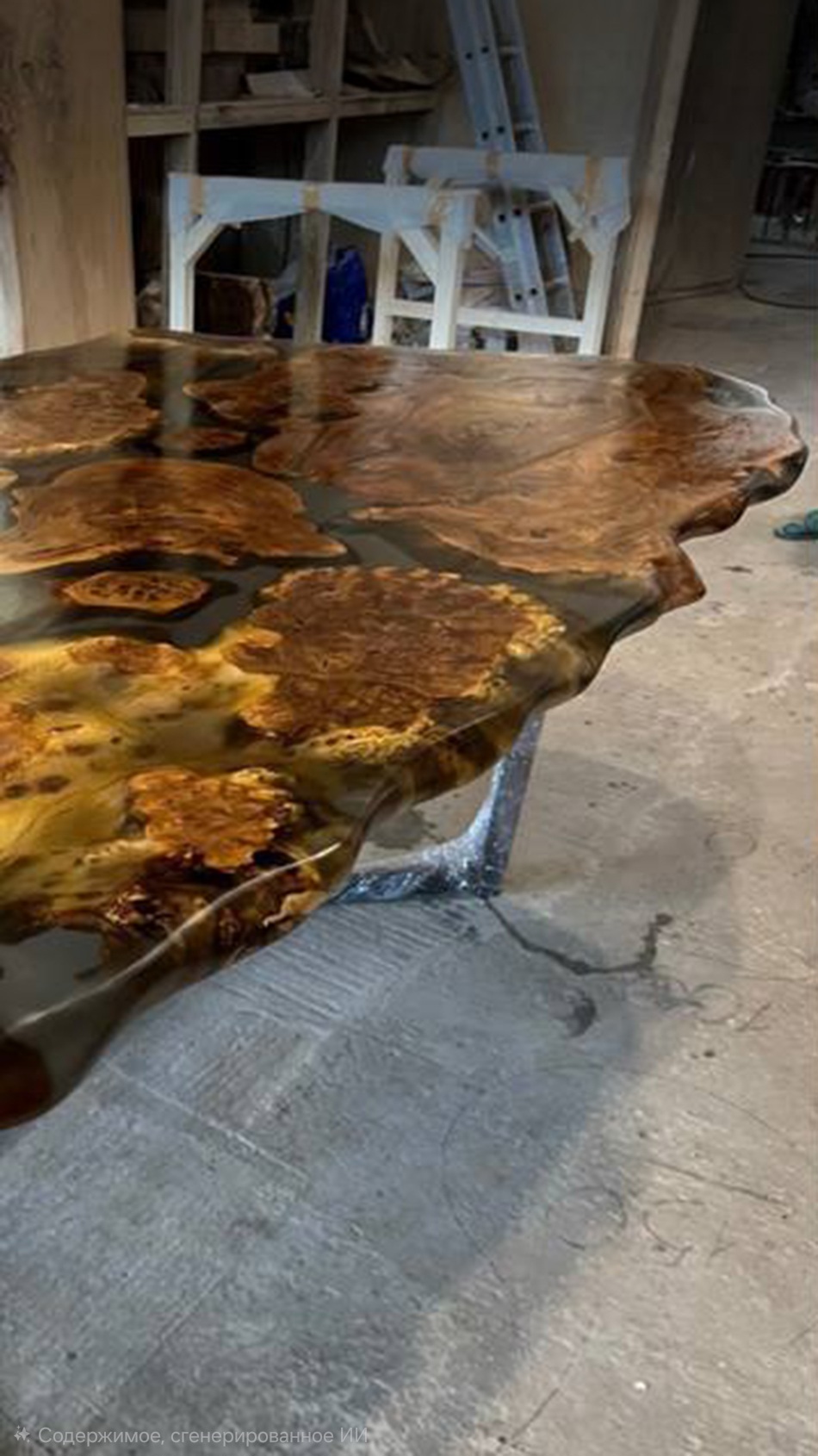 Большой стол из массива капового островного карагача со смолой 4