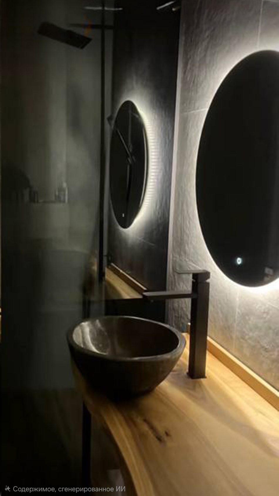 Тумба со столешницей из грецкого ореха и раковиной из речного камня 3