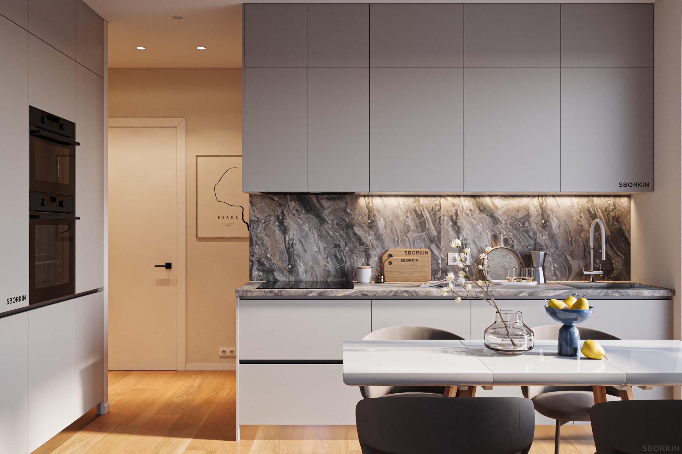 Кухня К0209 Серый Перламутровый